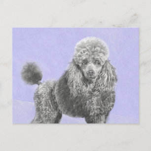 Poodle Miniature Toy Silver Grey Blue Dog Art Postcard