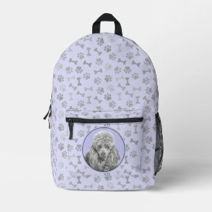 Poodle Miniature Toy Silver Grey Blue Dog Art Printed Backpack