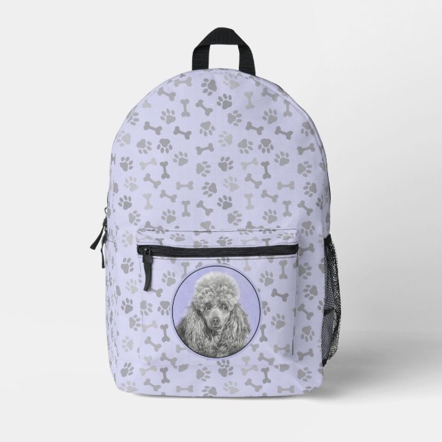 Poodle Miniature Toy Silver Grey Blue Dog Art Printed Backpack (Front)