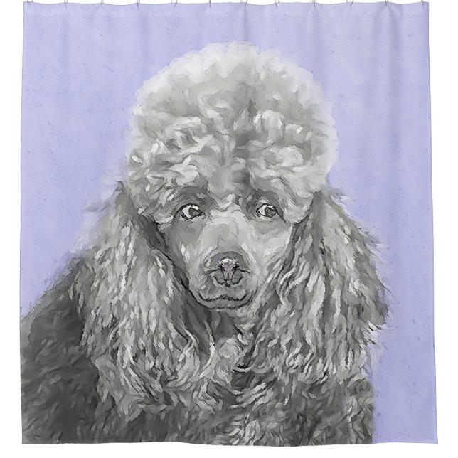 Poodle Miniature Toy Silver Grey Blue Dog Art Shower Curtain (Front)