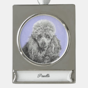 Poodle Miniature Toy Silver Grey Blue Dog Art Silv Plated Banner Ornament