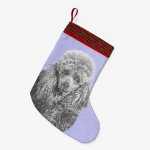 Poodle Miniature Toy Silver Grey Blue Dog Art Small Christmas Stocking