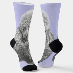 Poodle Miniature Toy Silver Grey Blue Dog Art Socks