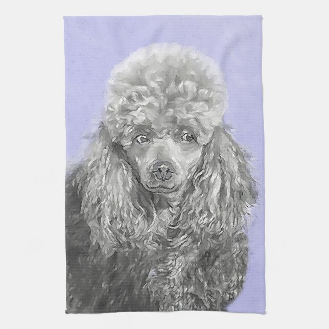 Poodle Miniature Toy Silver Grey Blue Dog Art Tea Towel (Vertical)