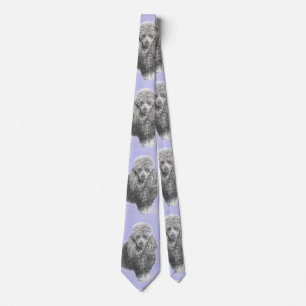 Poodle Miniature Toy Silver Grey Blue Dog Art Tie