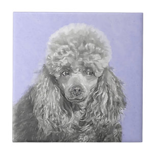 Poodle Miniature Toy Silver Grey Blue Dog Art Tile