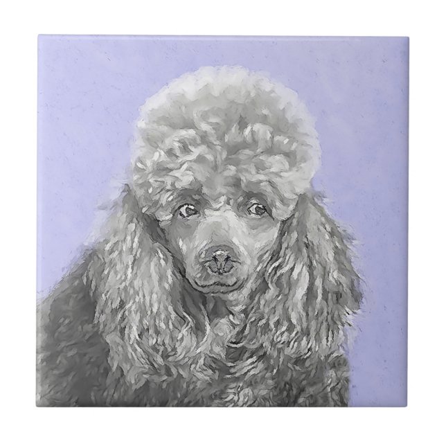 Poodle Miniature Toy Silver Grey Blue Dog Art Tile (Front)