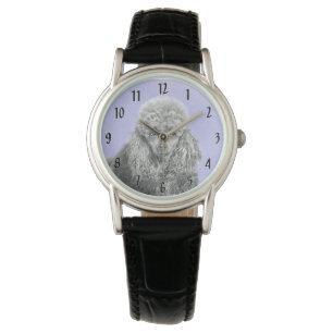 Poodle Miniature Toy Silver Grey Blue Dog Art Watch