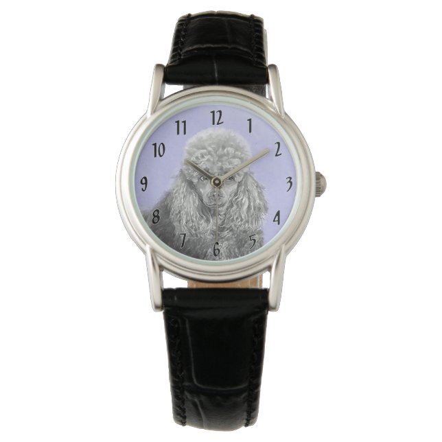 Poodle Miniature Toy Silver Grey Blue Dog Art Watch (Front)