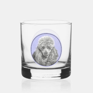 Poodle Miniature Toy Silver Grey Blue Dog Art Whiskey Glass