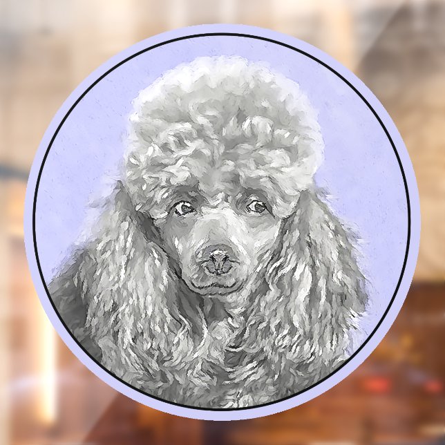 Poodle Miniature Toy Silver Grey Blue Dog Art Window Cling (Sheet 2)