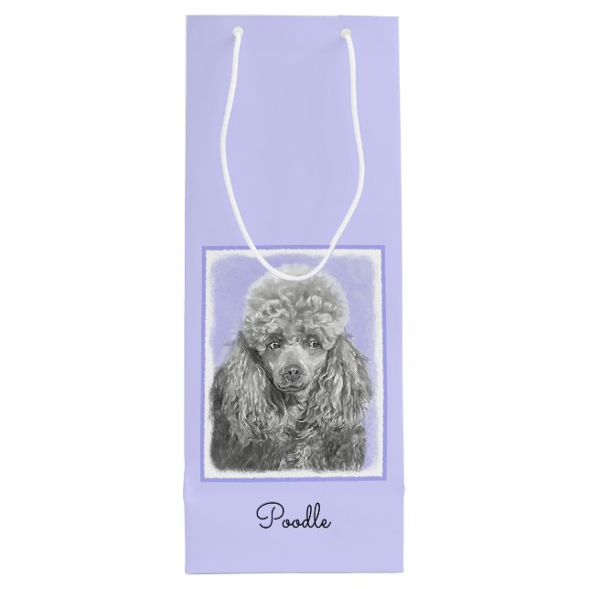 Poodle Miniature Toy Silver Grey Blue Dog Art Wine Gift Bag (Back)