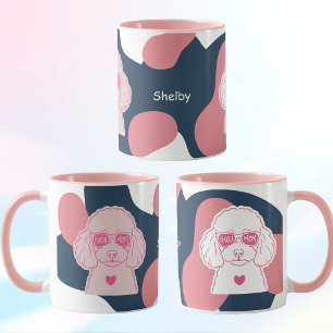 Poodle Mom Mug   Custom Name Pink Dog Sunglasses