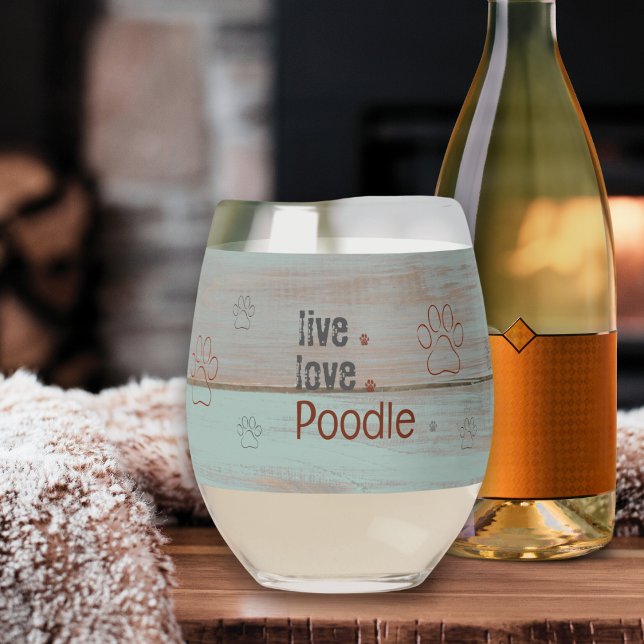 Poodle Mum Live Love Rustic Stripe Wine Glass (A glass of wine and your favorite poodle. What a great way to relax!)