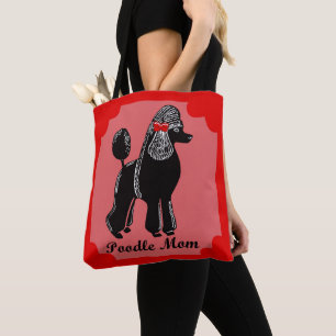 Poodle Mum Pink, Red, and Black Tote Bag