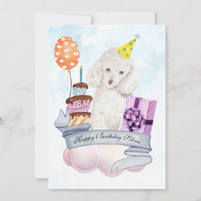 Poodle on a Cloud Happy Birthday Card (Front)