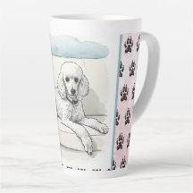 Poodle on a Couch and Dog Print Background