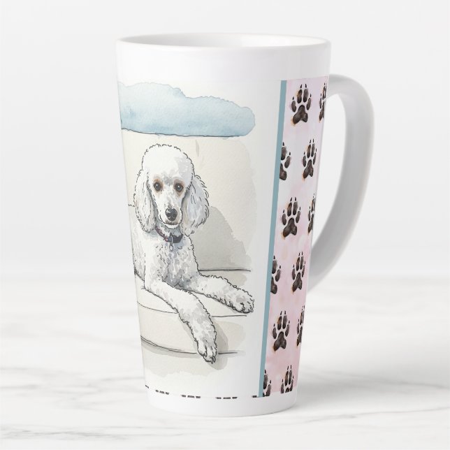 Poodle on a Couch and Dog Print Background Latte Mug (Right Angle)