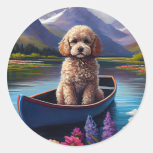Poodle on a Paddle: A Scenic Adventure Classic Round Sticker