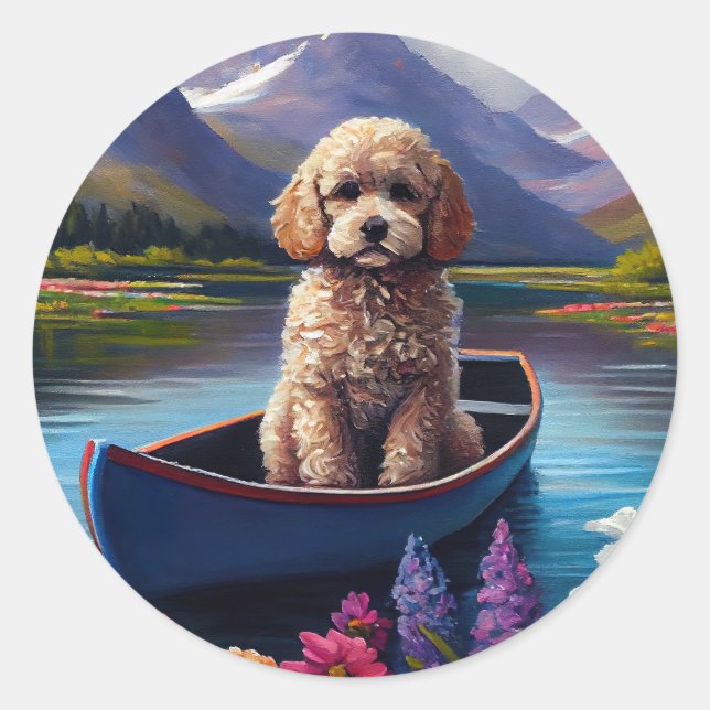 Poodle on a Paddle: A Scenic Adventure Classic Round Sticker (Front)