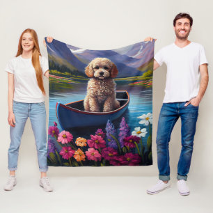 Poodle on a Paddle: A Scenic Adventure Fleece Blanket
