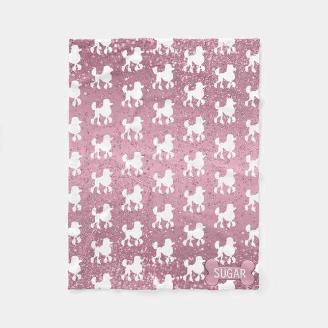 Poodle on Pink Glitter  Fleece Blanket (Front)