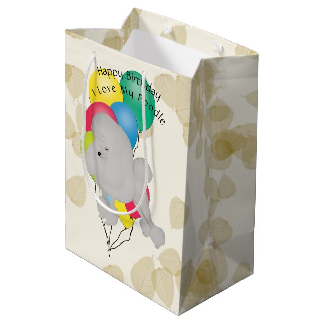 Poodle on Tan Leaves with Balloons Medium Gift Bag (Back Angled)
