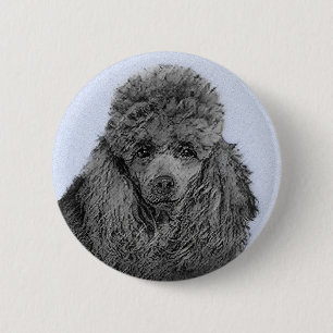 Poodle Painting Miniature Toy Black Original Art 6 Cm Round Badge