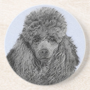 Poodle Painting Miniature Toy Black Original Art Coaster