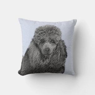 Poodle Painting Miniature Toy Black Original Art Cushion