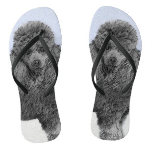 Poodle Painting Miniature Toy Black Original Art Flip Flops