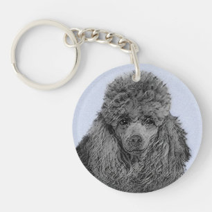 Poodle Painting Miniature Toy Black Original Art Key Ring
