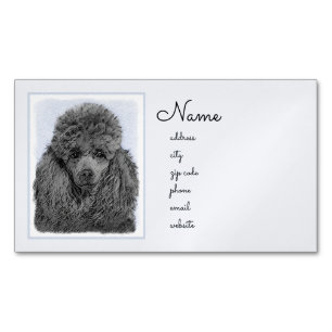 Poodle Painting Miniature Toy Black Original Art Magnetic Business Card