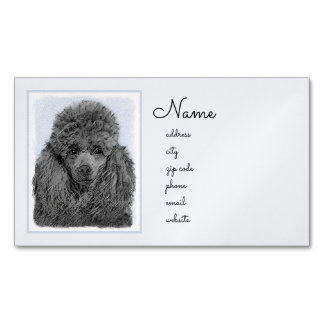 Poodle Painting Miniature Toy Black Original Art Magnetic Business Card