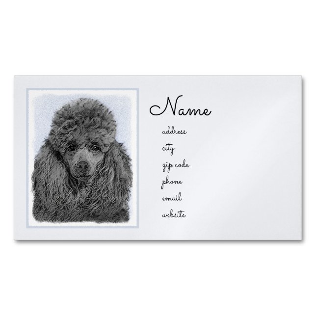 Poodle Painting Miniature Toy Black Original Art Magnetic Business Card (Front)