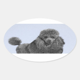 Poodle Painting Miniature Toy Black Original Art Oval Sticker