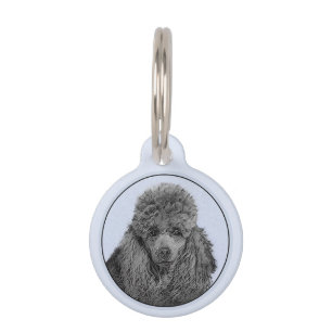 Poodle Painting Miniature Toy Black Original Art Pet Tag