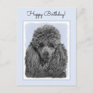 Poodle Painting Miniature Toy Black Original Art Postcard