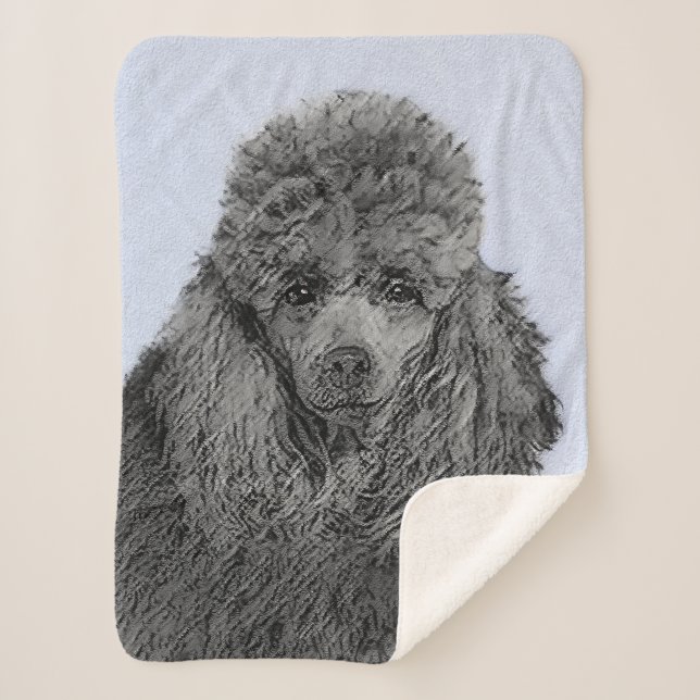 Poodle Painting Miniature Toy Black Original Art Sherpa Blanket (Front)
