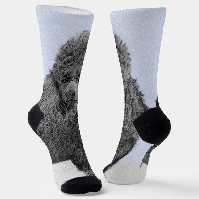 Poodle Painting Miniature Toy Black Original Art Socks (Angled)