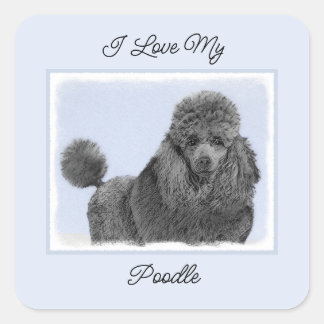 Poodle Painting Miniature Toy Black Original Art Square Sticker