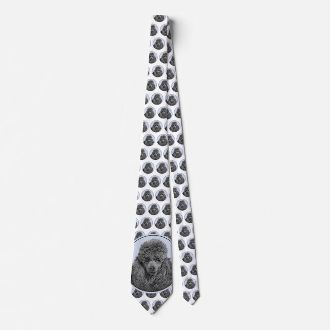 Poodle Painting Miniature Toy Black Original Art Tie (Front)
