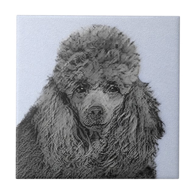 Poodle Painting Miniature Toy Black Original Art Tile (Front)