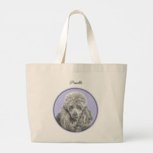 Poodle Painting Miniature Toy Silver Grey Dog Art Large Tote Bag