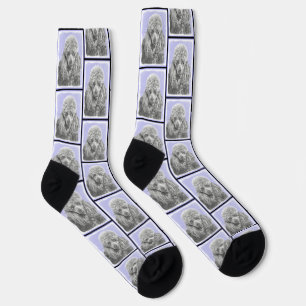 Poodle Painting Miniature Toy Silver Grey Dog Art Socks