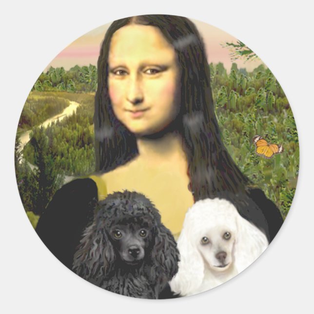 Poodle Pair (BW) - Mona Lisa Classic Round Sticker (Front)