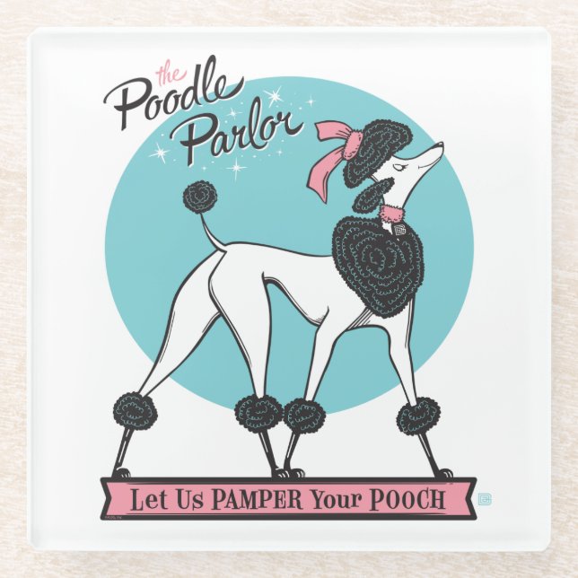 Poodle Parlour Glass Coaster (Front)