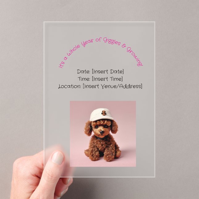 Poodle Party Pup Acrylic Invitations (Insitu (Handheld))