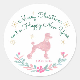Poodle Pastel Pink Gift Wrap - Personal Text Classic Round Sticker