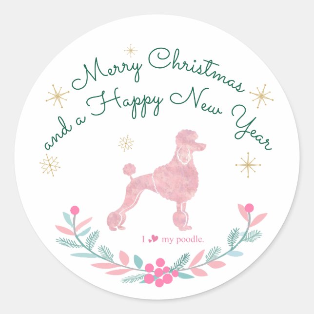 Poodle Pastel Pink Gift Wrap - Personal Text Classic Round Sticker (Front)